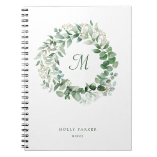Delicate Eucalyptus   Elegant Watercolor Monogram Notebook