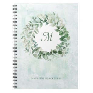 Delicate Eucalyptus   Elegant Watercolor Monogram Notebook