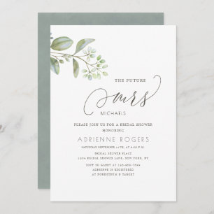 Delicate Eucalyptus Future Mrs White Bridal Shower Invitation