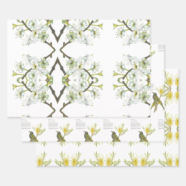Delicate Eye-Catching Watercolour Honeyeater  Wrapping Paper Sheet (Set)