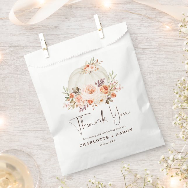 Delicate Fall Floral Pumpkin Wedding Thank You Favour Bags (Clipped)