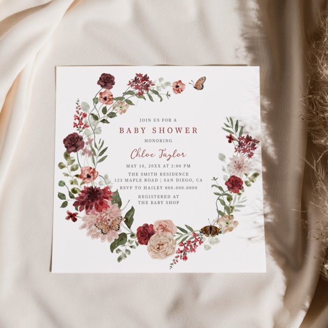 Delicate Fall Floral Wreath Baby Shower Invitation (Creator Uploaded)