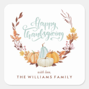 Delicate Fall Wreath Happy Thanksgiving Square Sticker