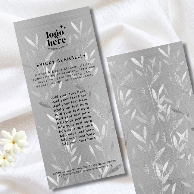 Delicate Faux Silver Leaves Brushed Metal Catalogu Rack Card (Delicate Silver Leaves Brushed Metal Catalog Rack Card)