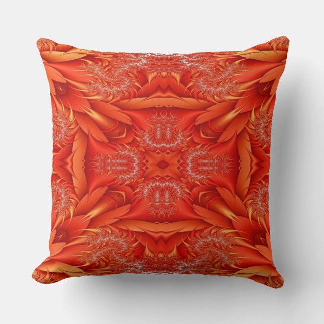 Delicate Feather Fractal Design - red Cushion (Front)