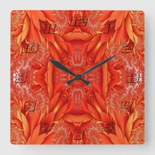 Delicate Feather Fractal Design - red Square Wall Clock