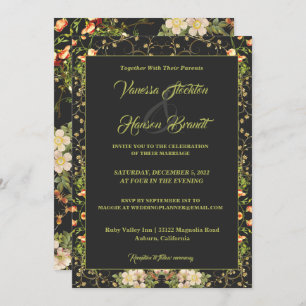 Delicate Floral and Gold Wedding Invitation