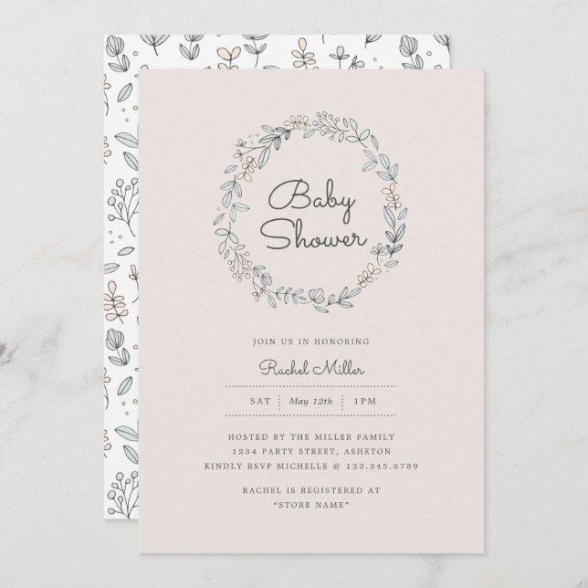 Delicate Floral Baby Shower Invitations (Front/Back)