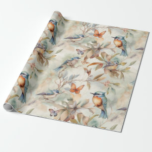 delicate floral background with birds wrapping paper
