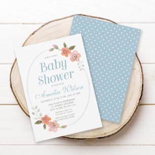 Delicate Floral Blue Baby Shower Invitation