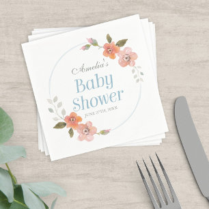 Delicate Floral Blue Boy Baby Shower Napkin