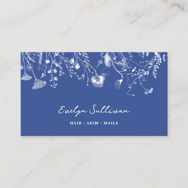 Delicate floral blue chinoiserie business card (Front)