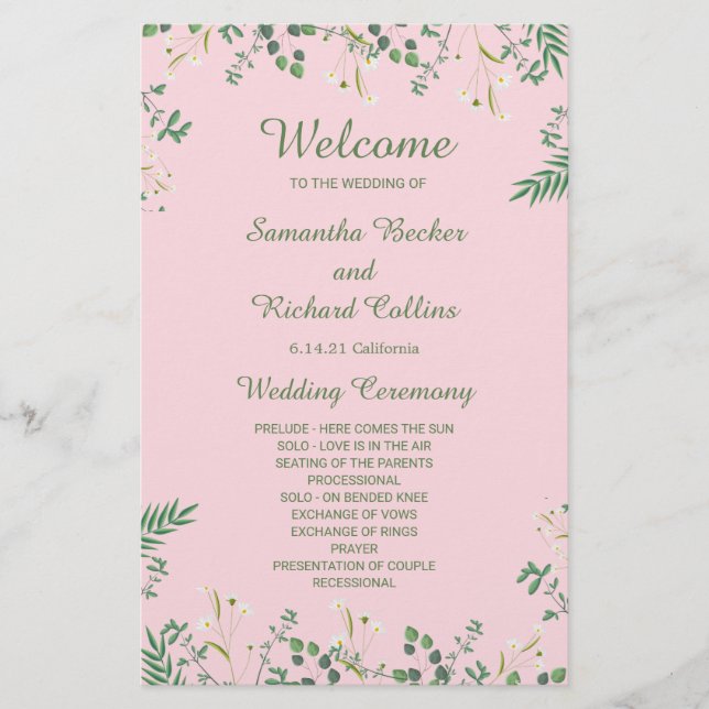 Delicate Floral Border Wedding Program (Front)