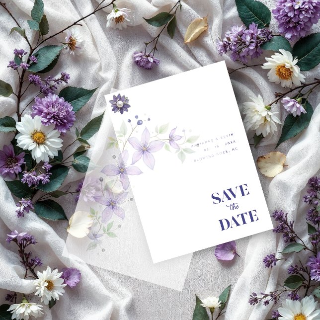 Delicate Floral & Botanical Branch Wedding Purple Vellum Invitations (Delicate Floral & Botanical Branch Light Purple Wedding Overlay Vellum Cards. Wedding.)