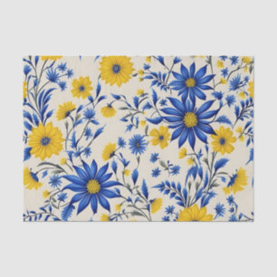 Delicate Floral Cornflower And Yellow Flowers Tissue Paper