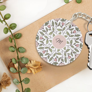 Delicate Floral Custom Monogram  Key Ring