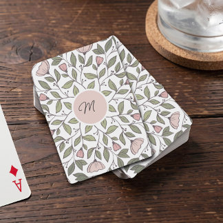Delicate Floral Custom Monogram  Playing Cards