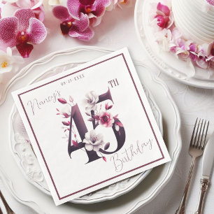 Delicate Floral Customisable 45th Birthday Napkin