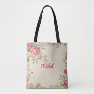 Delicate Floral Design Monogrammed Tote Bag