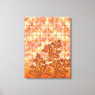 Delicate Floral Design on Beige Textured Canvas Print