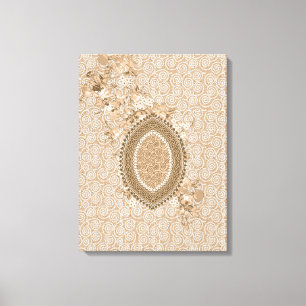 Delicate Floral Design on Beige Textured Canvas Print