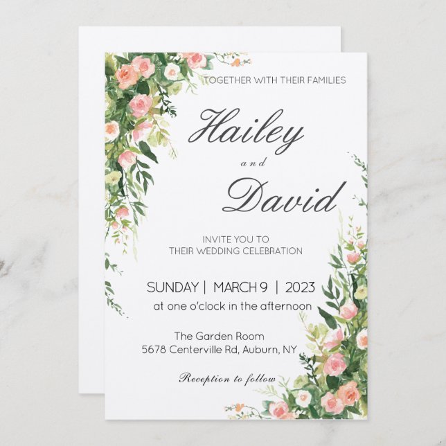 Delicate Floral Design Wedding Invitation Card (Front/Back)