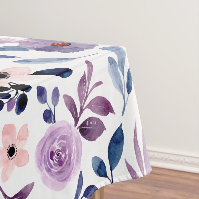  Delicate Floral Design with Navy Lavender Leaves Tablecloth (In Situ)