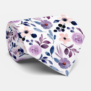  Delicate Floral Design with Navy Lavender Leaves Tie