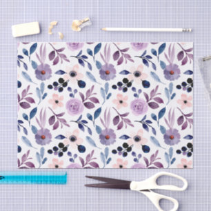 Delicate Floral Design with Navy Lavender Leaves Tissue Paper