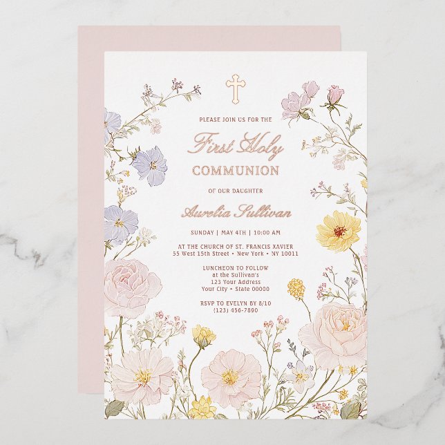 Delicate Floral Frame First Holy Communion (Front/Back)