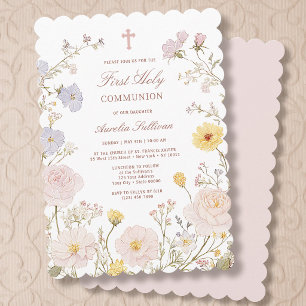 Delicate Floral Frame First Holy Communion Invitation