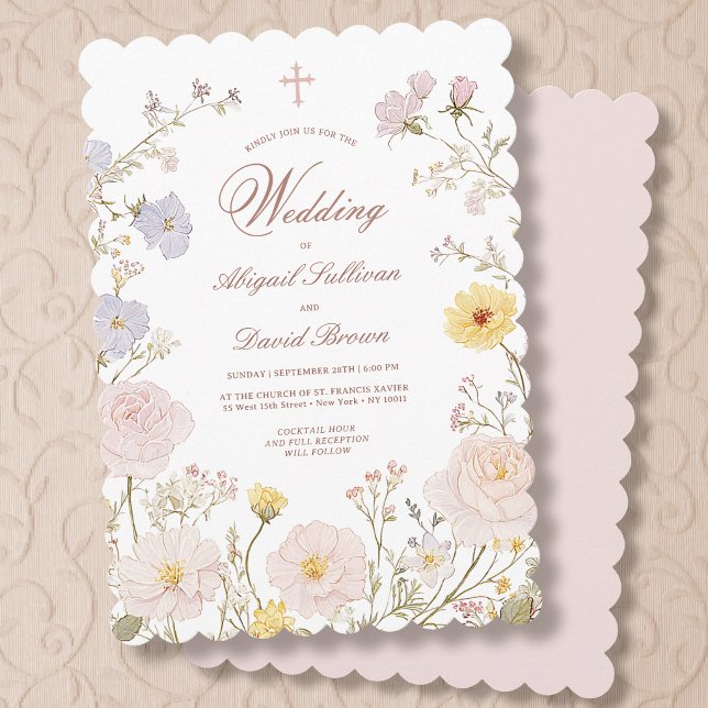 Delicate Floral Frame Religious Wedding Invitation (Creator Uploaded)
