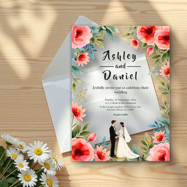 Delicate Floral Garden Bride Groom Summer Wedding Acrylic Invitations (Creator Uploaded)