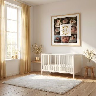 Delicate Floral Initial E 8-Photos Collage Newborn Poster