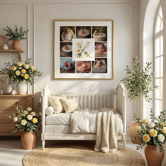 Delicate Floral Initial K 8-Photos Collage Newborn Poster