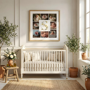 Delicate Floral Initial S 8-Photos Collage Newborn Poster