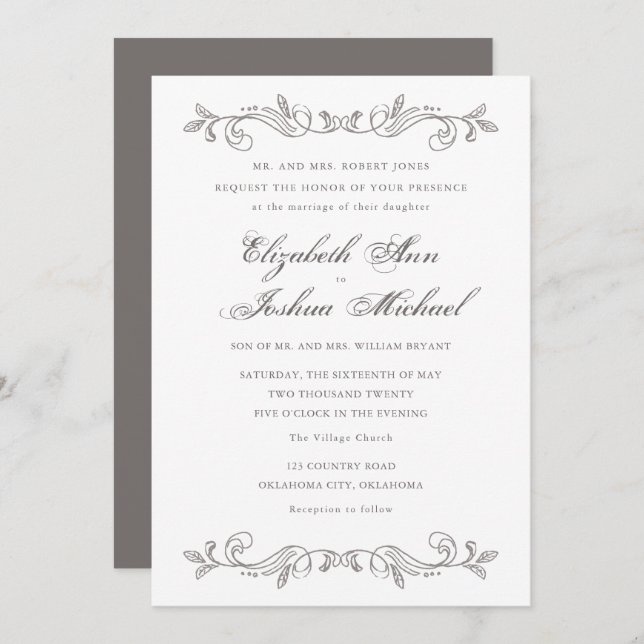 Delicate Floral Lavender Wedding Invitation (Front/Back)