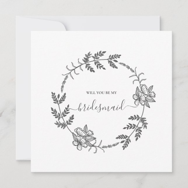 Delicate Floral Modern Bridesmaid Wedding Invitation (Front)