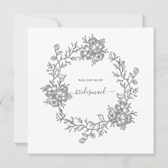 Delicate Floral Modern Bridesmaid Wedding Invitation (Front)