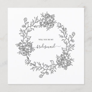 Delicate Floral Modern Bridesmaid Wedding Invitation