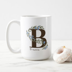 Delicate Floral Monogram Blue ID1332 Coffee Mug
