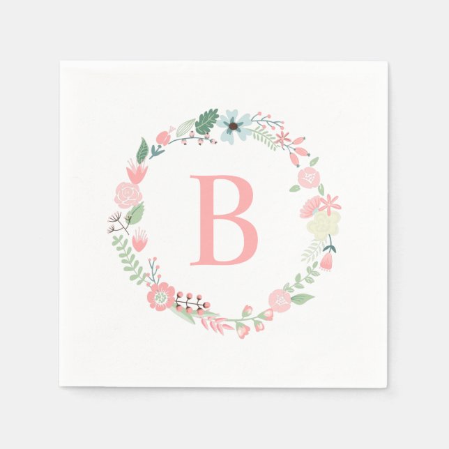 Delicate Floral Monogrammed Wreath Napkin (Front)