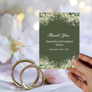 Delicate Floral Olive Green Wedding Thank You Card