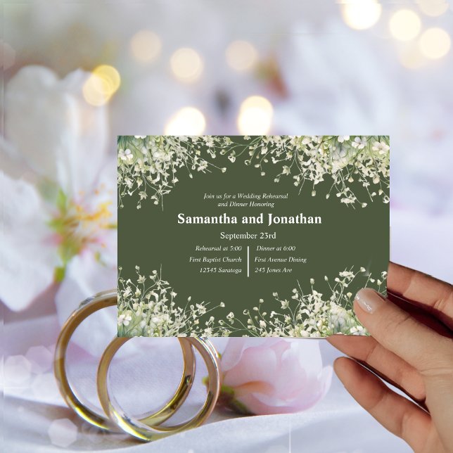 Delicate Floral on Olive Green Rehearsal Dinner Invitation (Creator Uploaded)