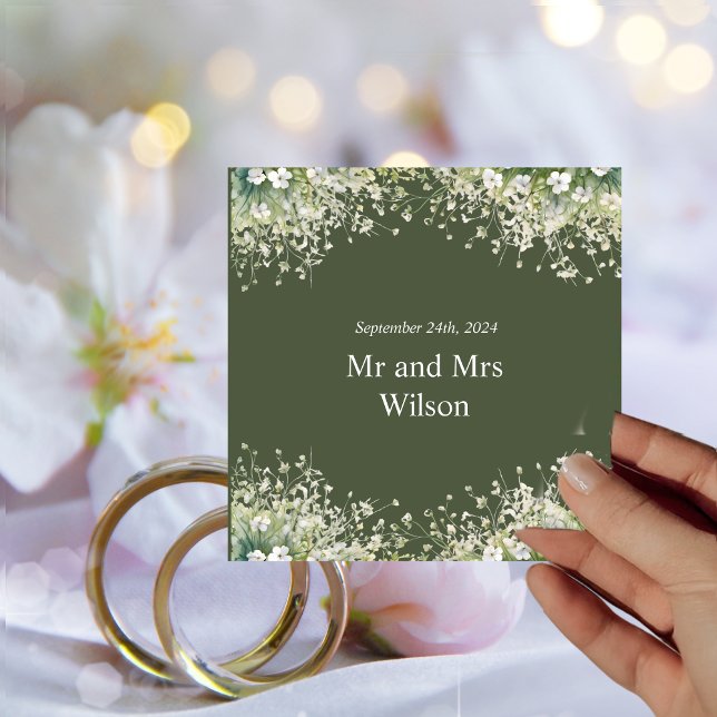 Delicate Floral on Olive Green Wedding Dinner Napkin (Creator Uploaded)