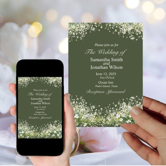 Delicate Floral on Olive Green Wedding Invitation (Creator Uploaded)