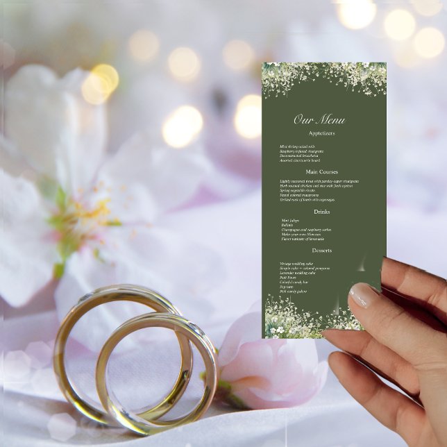 Delicate Floral on Olive Green Wedding Menu (Creator Uploaded)