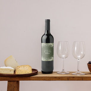 Delicate Floral on Olive Green Wedding Wine Label