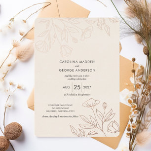 Delicate floral outlines Wedding Foil Invitation
