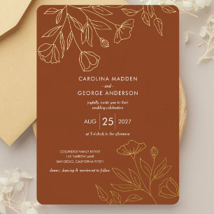Delicate floral outlines Wedding Foil Invitation